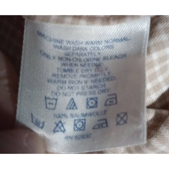 Land's End Shirt Men's Medium Tan White Button Front Long Sleeve Easy Care - Picture 7 of 8